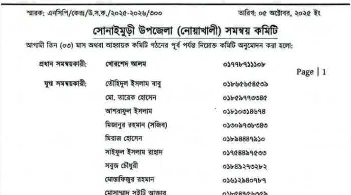 নোয়াখালীতে এনসিপির কমিটি নিয়ে বিতর্ক: অন্তর্ভুক্তির প্রতিবাদে আইনি ব্যবস্থার হুমকি
