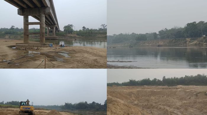 কুলাউড়ায় নদীর চর কেটে কোটি টাকার বালু বিক্রি লীজ গ্রহীতার